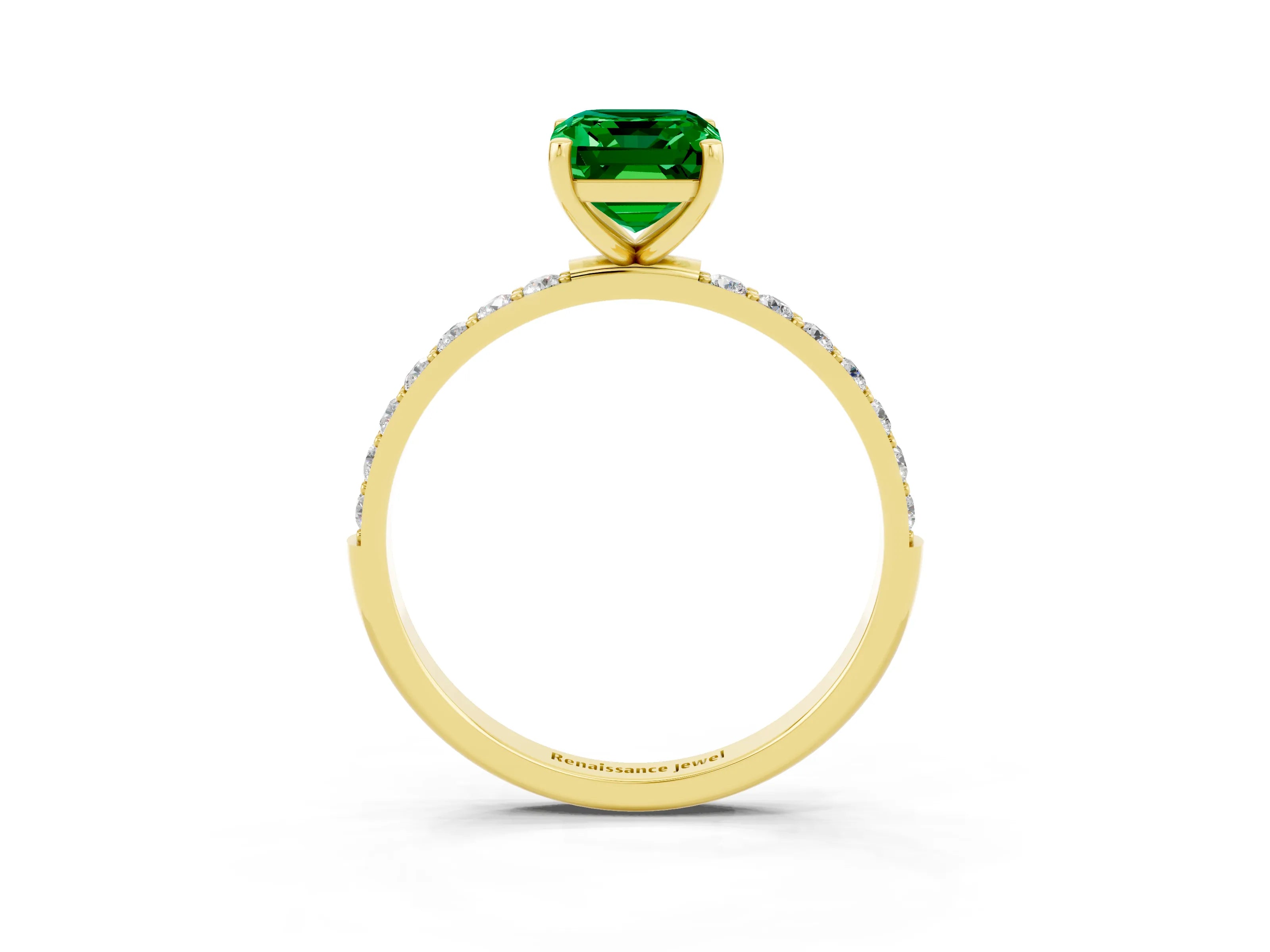 Yellow gold Emerald Cut Diamond Pavé Band with Six-Prong Setting_3