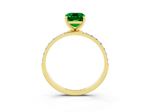 Yellow gold Emerald Cut Diamond Pavé Band with Six-Prong Setting_3