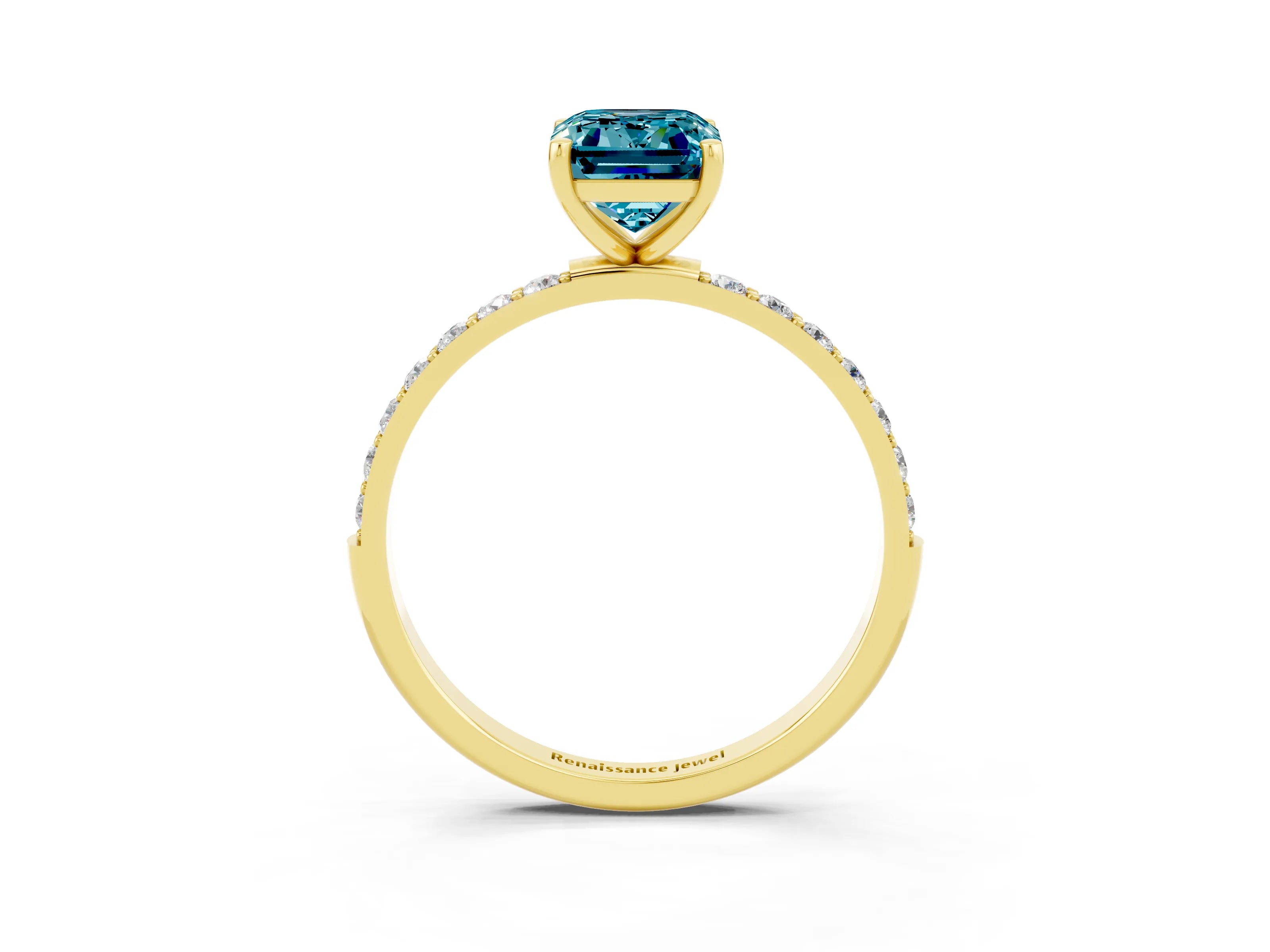 Yellow gold Emerald Cut Diamond Pavé Band with Six-Prong Setting_3
