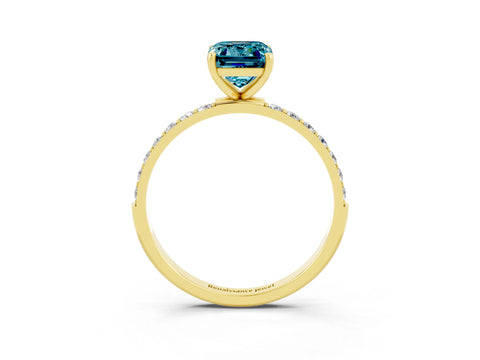 Yellow gold Emerald Cut Diamond Pavé Band with Six-Prong Setting_3