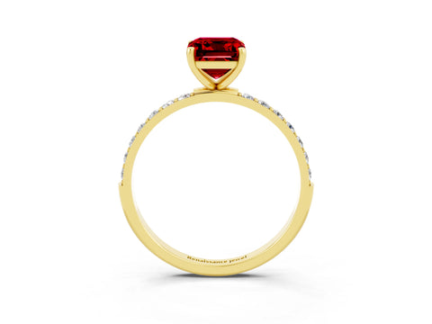 Yellow gold Emerald Cut Diamond Pavé Band with Six-Prong Setting_3