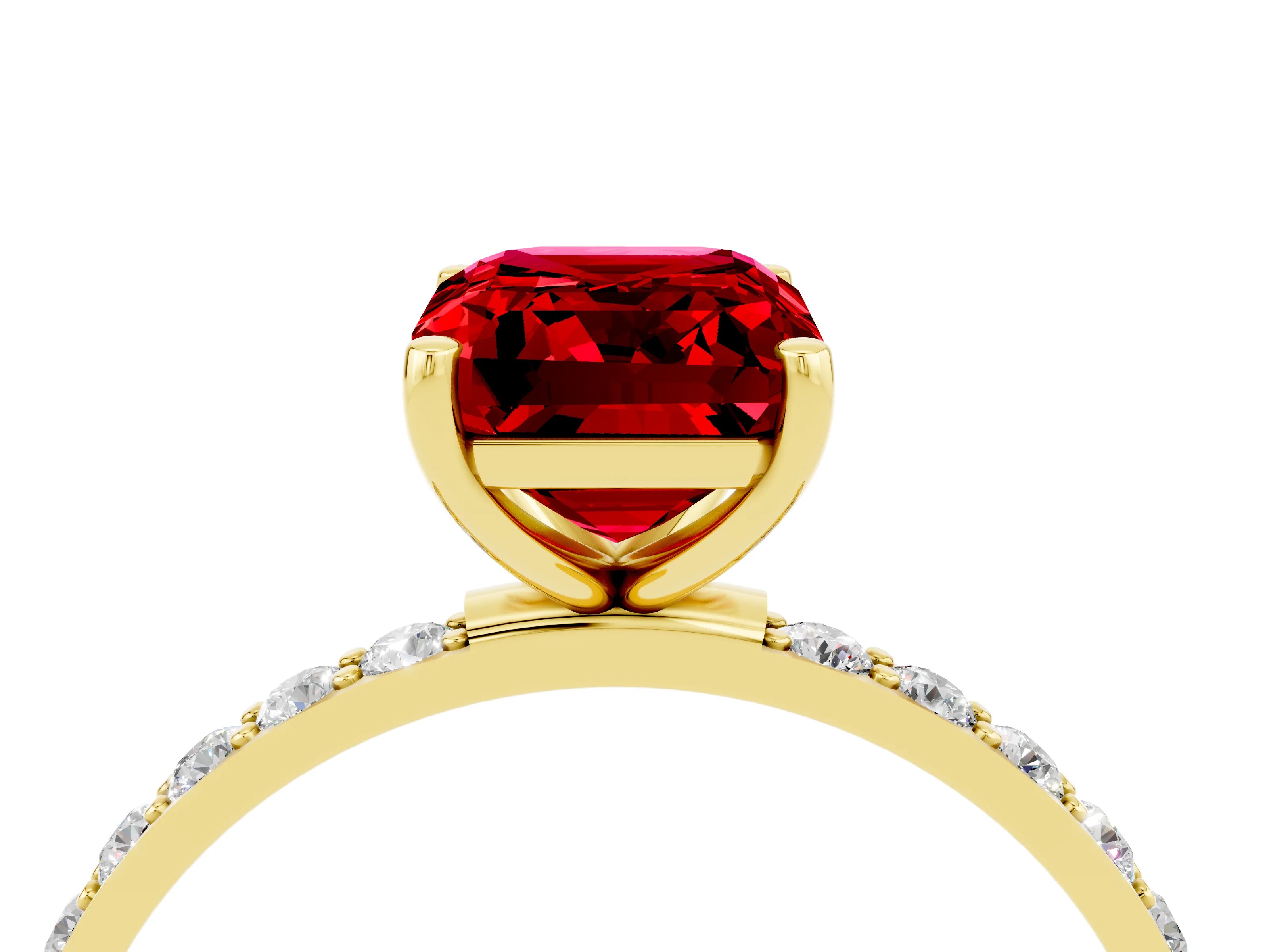 Yellow gold Emerald Cut Diamond Pavé Band with Six-Prong Setting_4