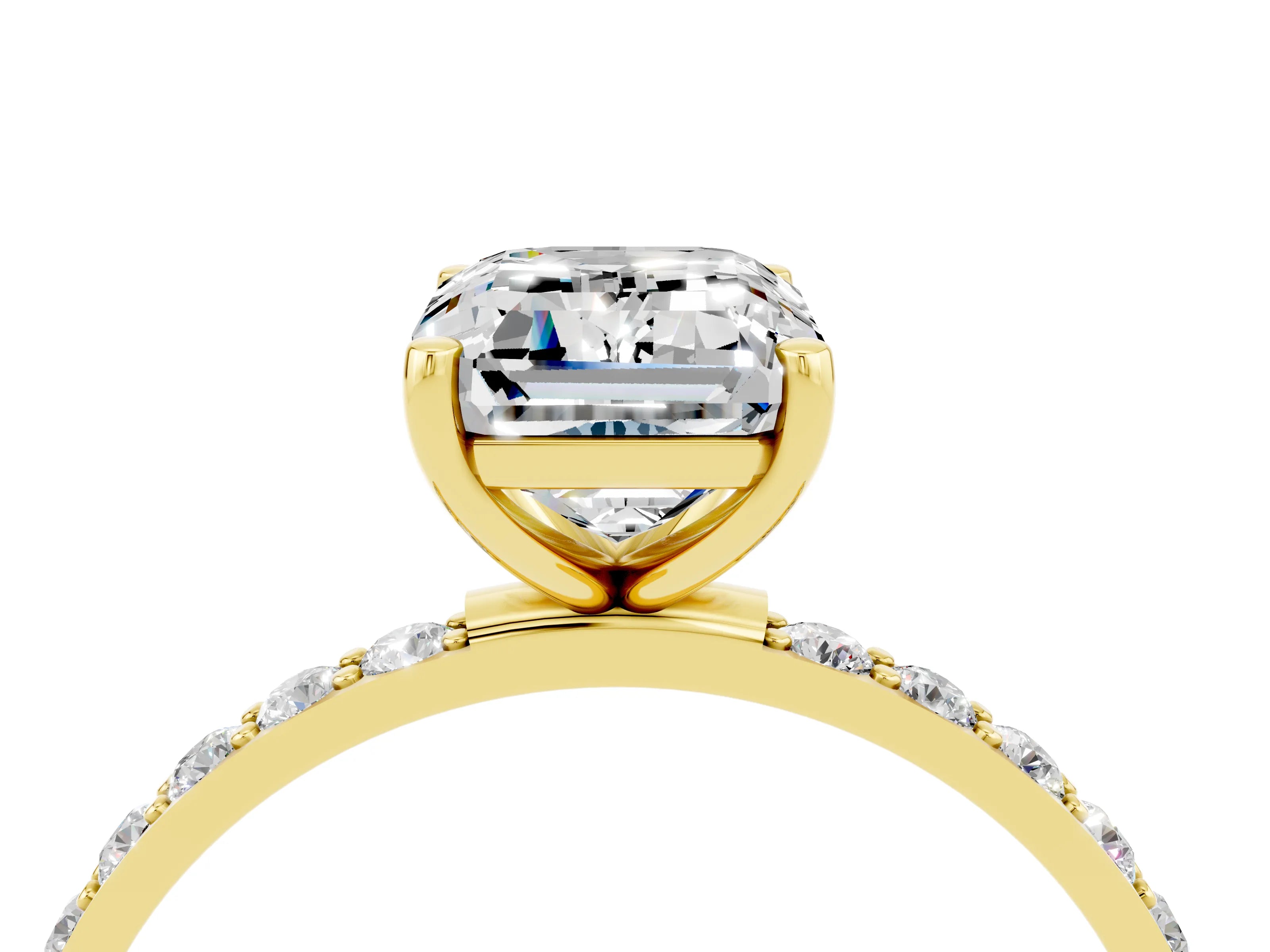 Yellow gold Emerald Cut Diamond Pavé Band with Six-Prong Setting_4