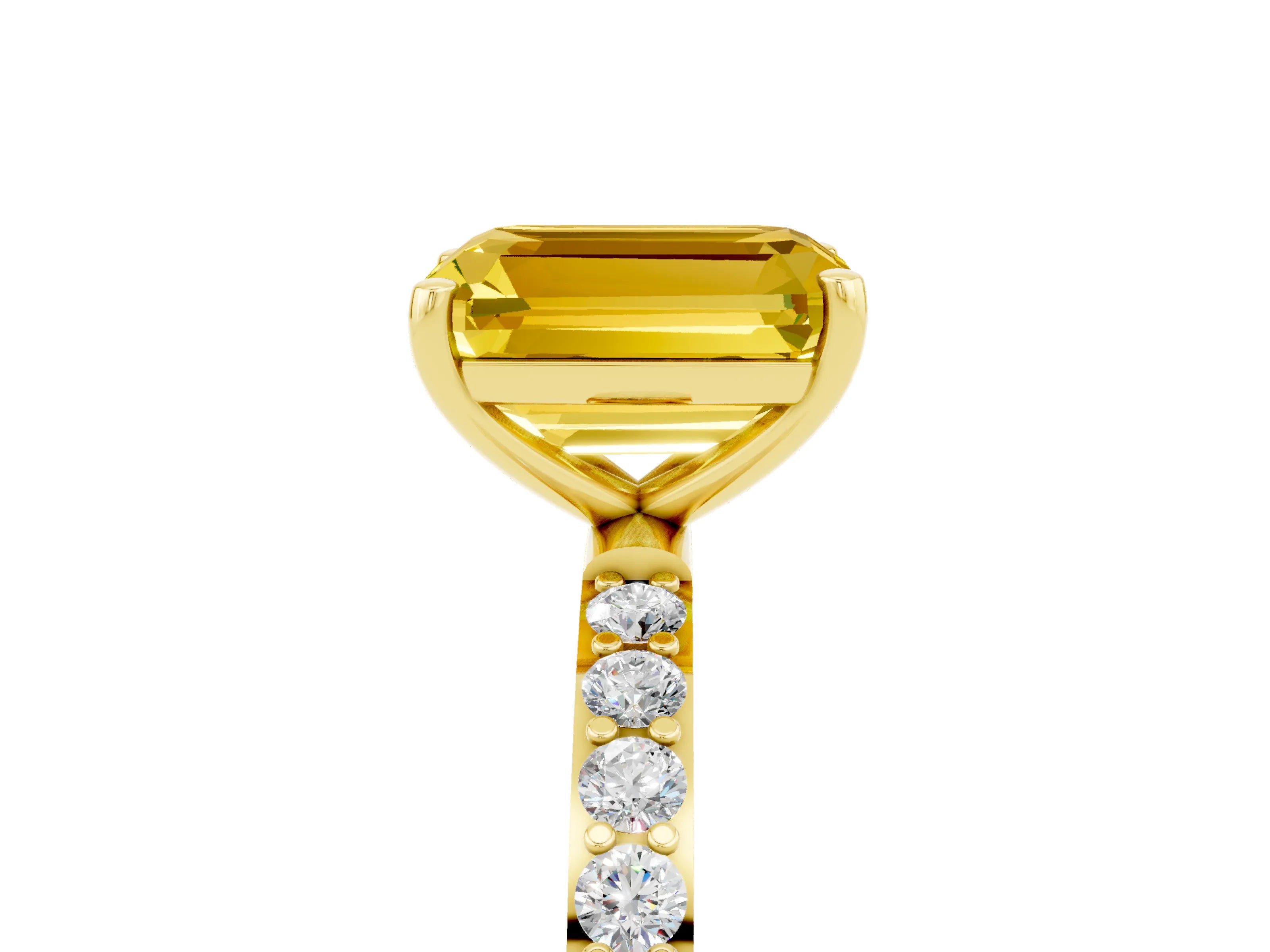 Yellow gold Emerald Cut Diamond Pavé Band with Six-Prong Setting_5