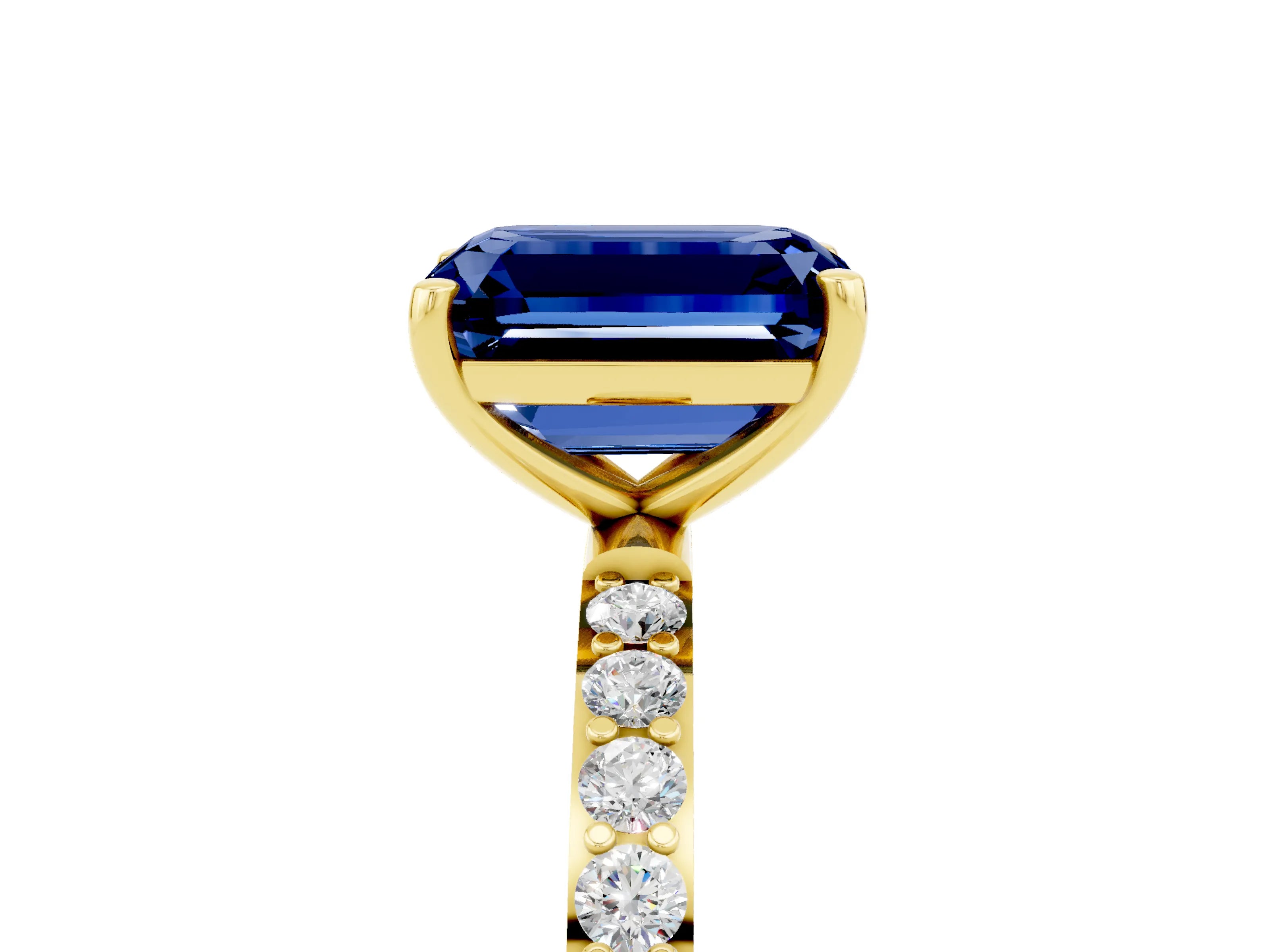 Yellow gold Emerald Cut Diamond Pavé Band with Six-Prong Setting_5
