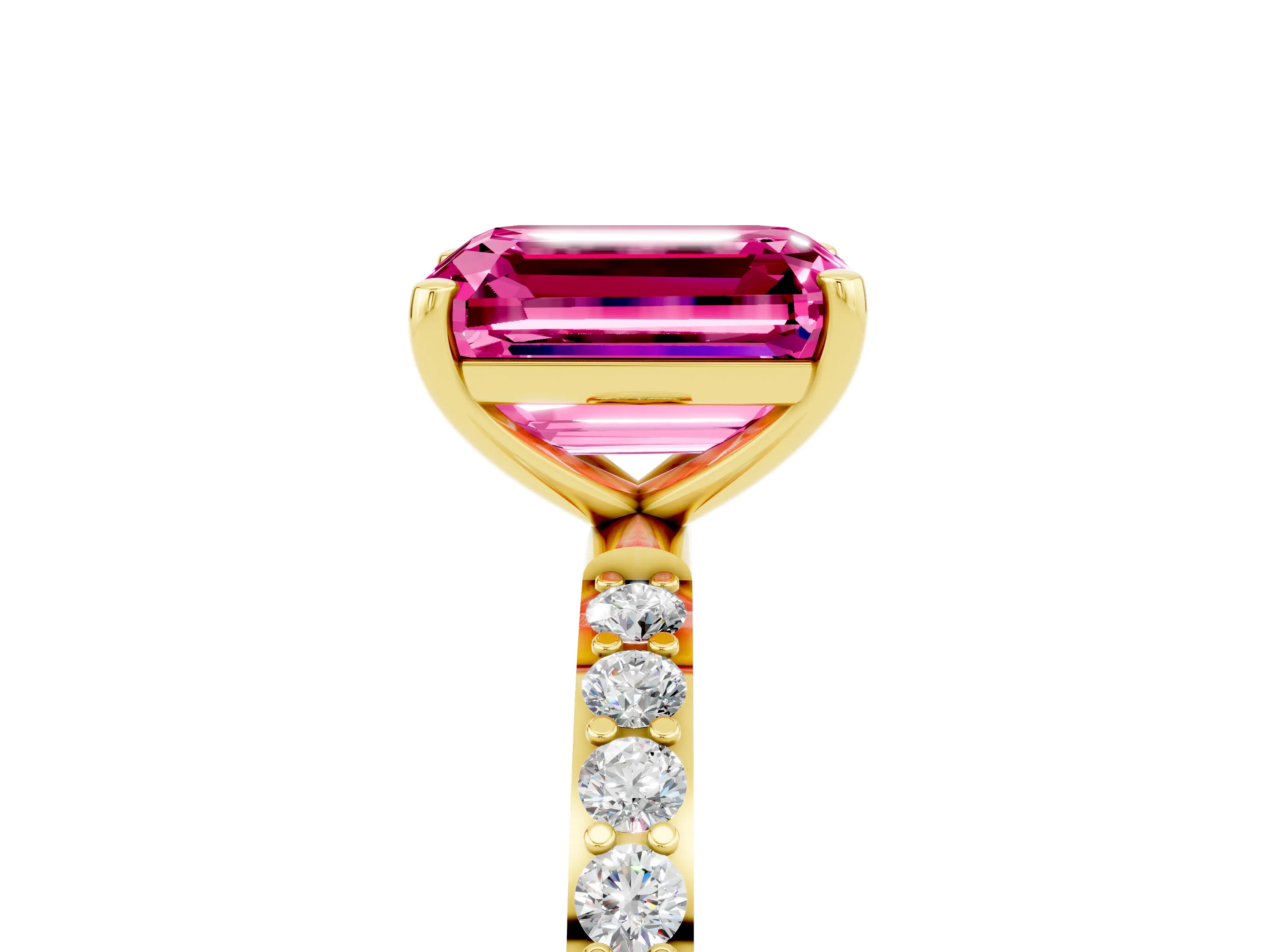Yellow gold Emerald Cut Diamond Pavé Band with Six-Prong Setting_5
