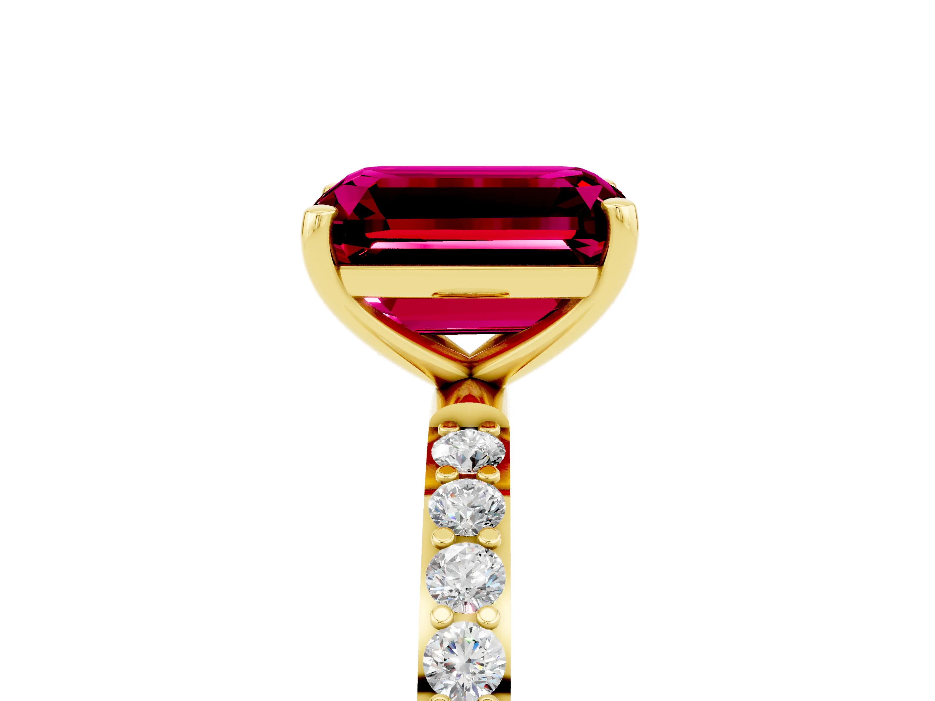 Yellow gold Emerald Cut Diamond Pavé Band with Six-Prong Setting_5
