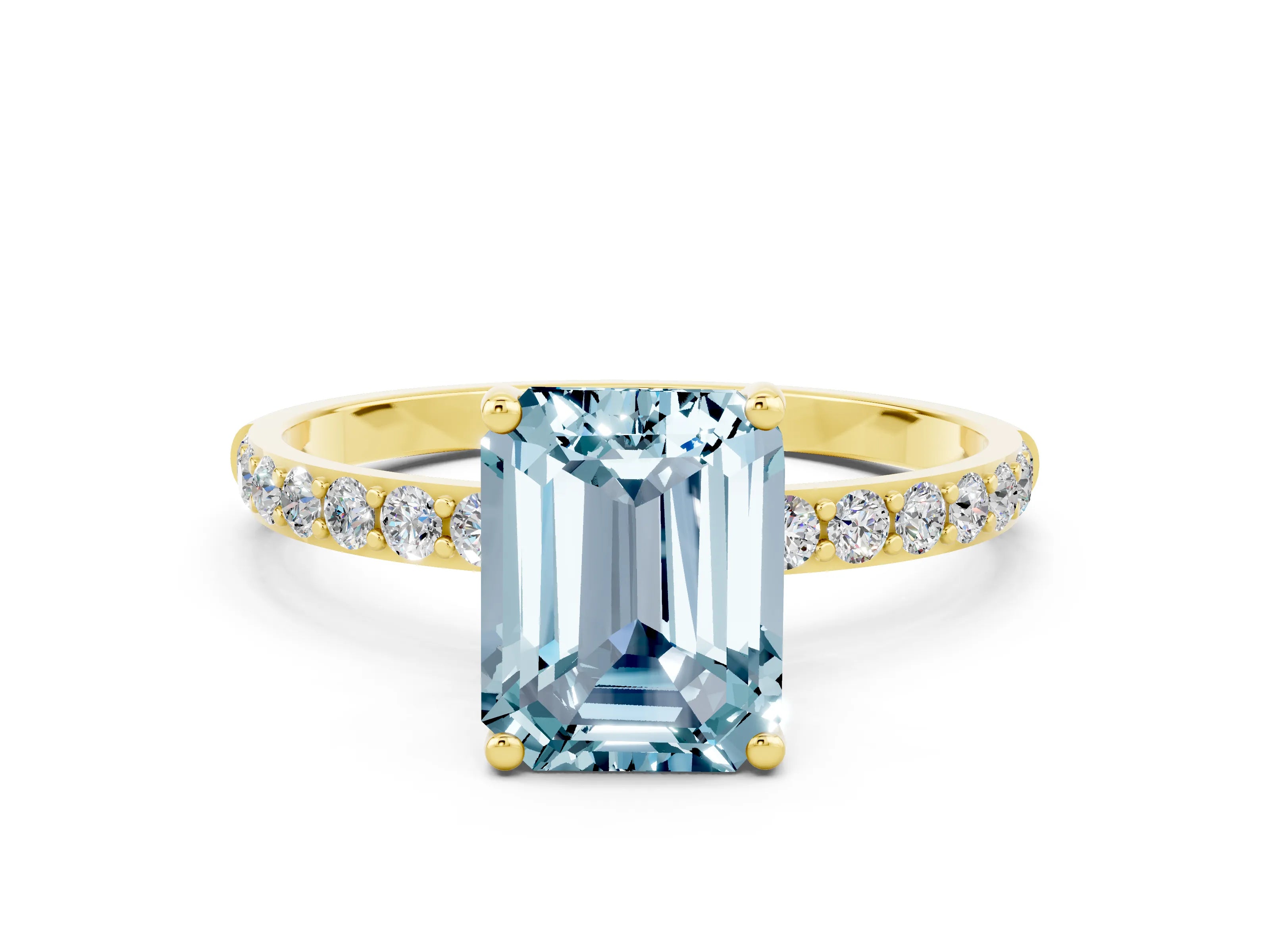 Yellow gold Emerald Cut Diamond Pavé Band with Six-Prong Setting