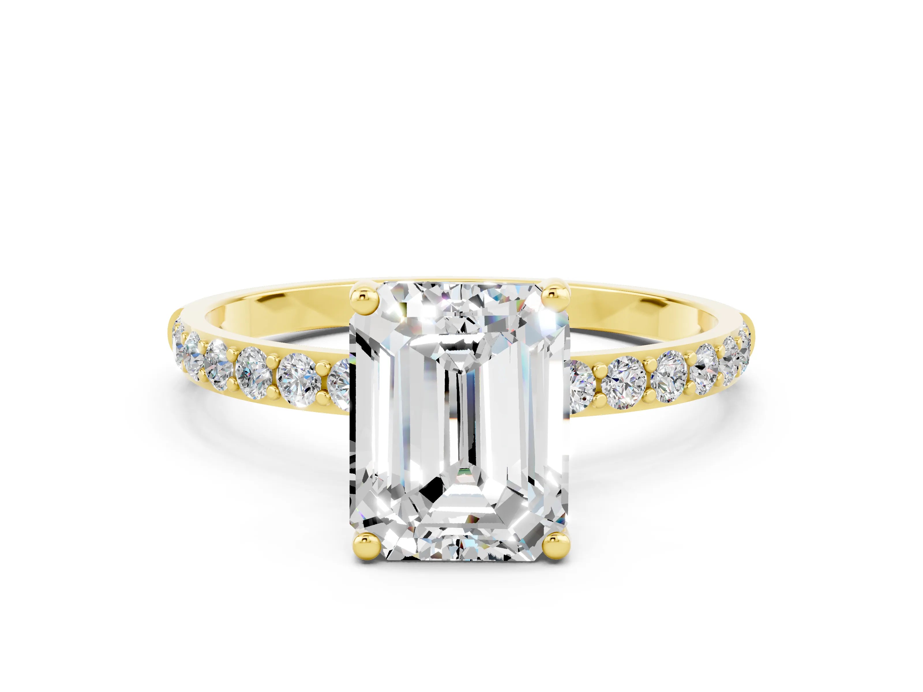 Yellow gold Emerald Cut Diamond Pavé Band with Six-Prong Setting