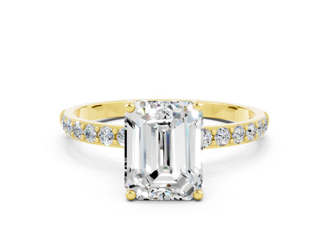 Yellow gold Emerald Cut Diamond Pavé Band with Six-Prong Setting