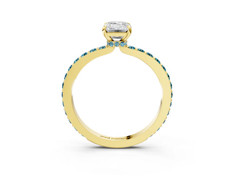 Yellow gold Emerald Cut Diamond Pavé Engagement Ring with Round with Blue Topaz side stone Accents and Prong Setting_3