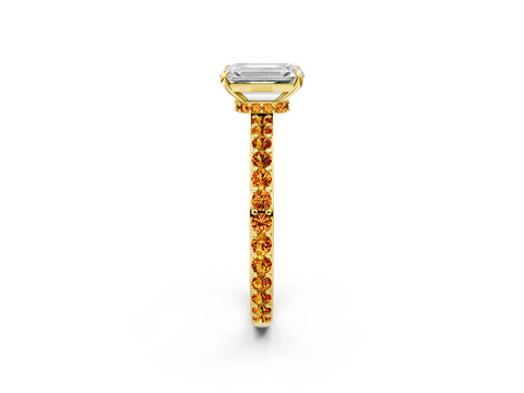 Yellow gold Emerald Cut Diamond Pavé Engagement Ring with Round with Citrine side stone Accents and Prong Setting_2