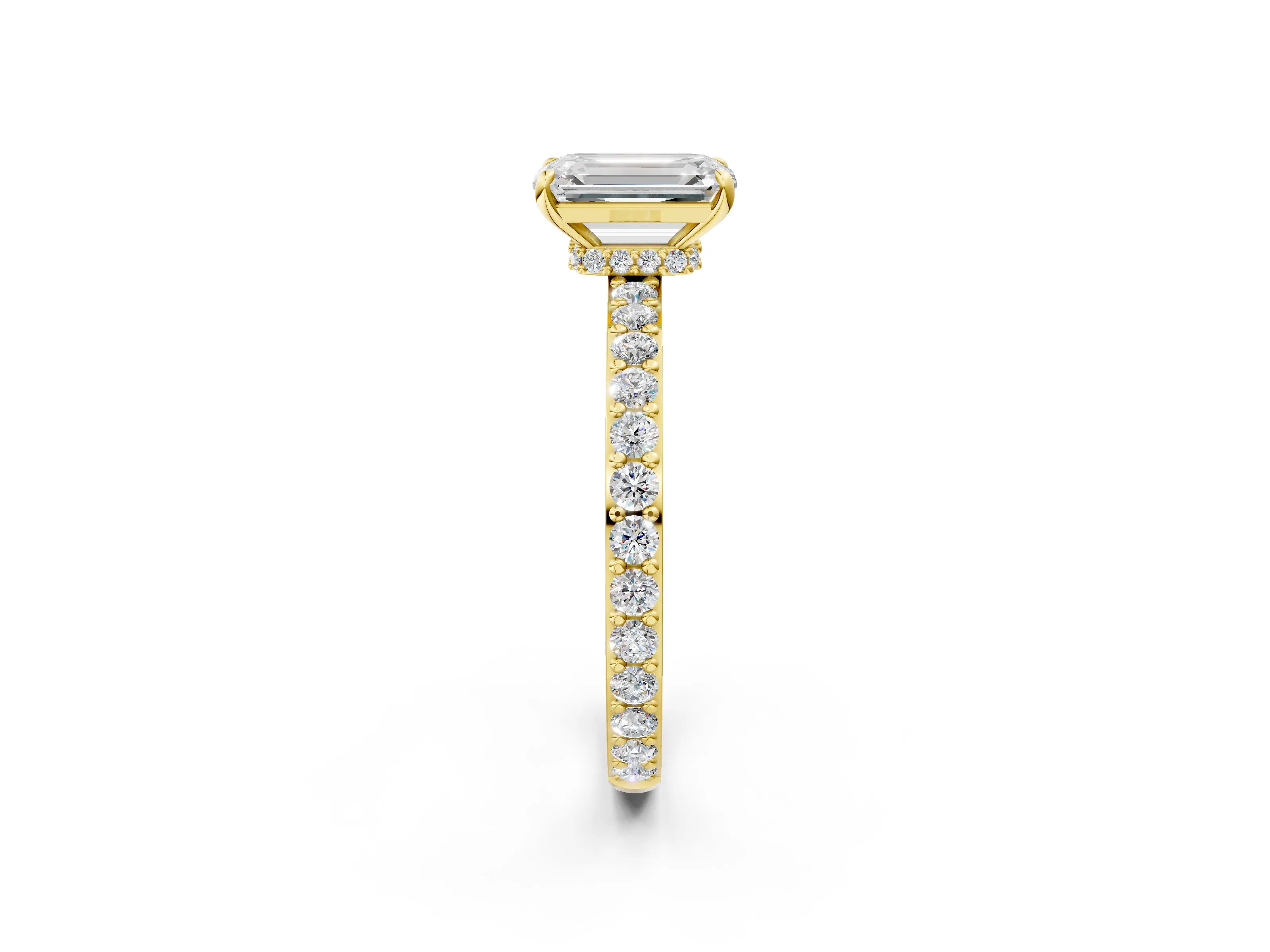 Yellow gold Emerald Cut Diamond Pavé Engagement Ring with Round with Moissanite side stone Accents and Prong Setting_2