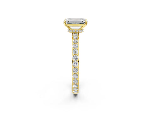 Yellow gold Emerald Cut Diamond Pavé Engagement Ring with Round with Moissanite side stone Accents and Prong Setting_2