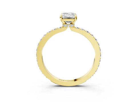 Yellow gold Emerald Cut Diamond Pavé Engagement Ring with Round with Moissanite side stone Accents and Prong Setting_3
