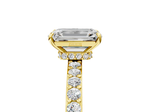 Yellow gold Emerald Cut Diamond Pavé Engagement Ring with Round with Moissanite side stone Accents and Prong Setting_5