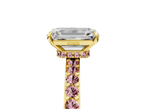Yellow gold Emerald Cut Diamond Pavé Engagement Ring with Round with Morganite side stone Accents and Prong Setting_5