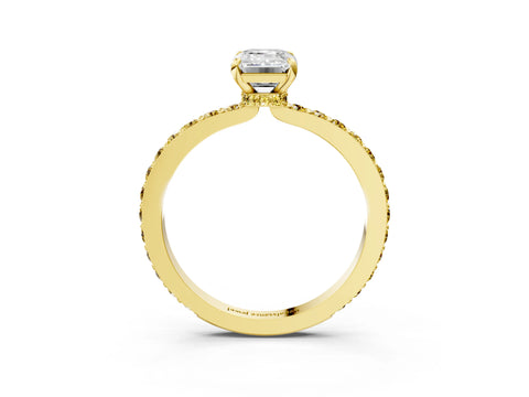 Yellow gold Emerald Cut Diamond Pavé Engagement Ring with Round with Yellow Sapphire side stone Accents and Prong Setting_3