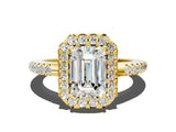 Yellow gold Emerald Cut Diamond Pavé Halo Ring with Four-Prong Setting_36