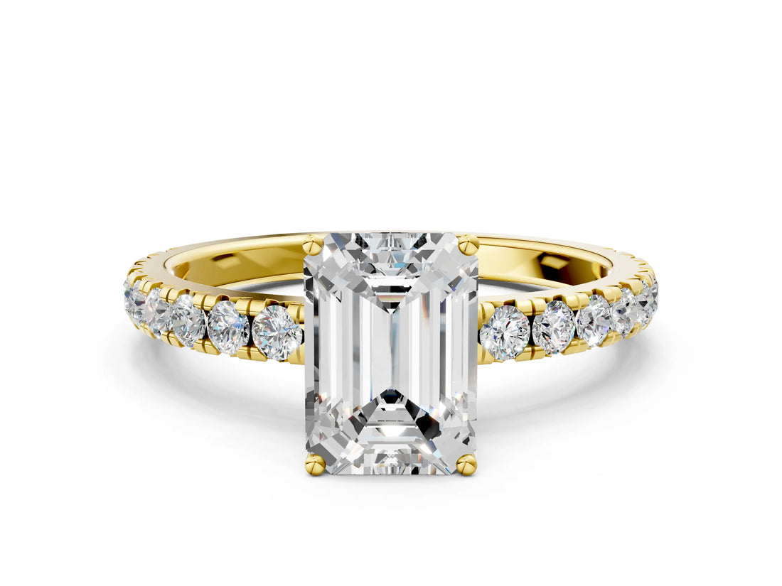 Yellow gold Emerald Cut Diamond Pavé Solitaire Engagement Ring with Four-Prong Setting_78