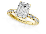 Yellow gold Emerald Cut Diamond Pavé Solitaire Ring with Round Band and Prong Setting_13