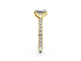 Yellow gold Emerald Cut Diamond Pavé Solitaire Ring with Round Band and Prong Setting_14