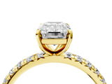 Yellow gold Emerald Cut Diamond Pavé Solitaire Ring with Round Band and Prong Setting_16