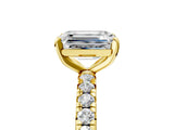 Yellow gold Emerald Cut Diamond Pavé Solitaire Ring with Round Band and Prong Setting_17