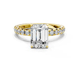Yellow gold Emerald Cut Diamond Pavé Solitaire Ring with Round Band and Prong Setting_24