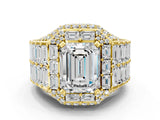 Yellow gold Emerald Cut Diamond Pavé Statement Mens Ring with Baguette Accents_12