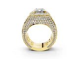 Yellow gold Emerald Cut Diamond Pavé Statement Mens Ring with Baguette Accents_15