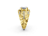 Yellow gold Emerald Cut Diamond Pave Art Deco Split Shank Ring with Four-Prong Setting_11