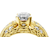 Yellow gold Emerald Cut Diamond Pave Art Deco Split Shank Ring with Four-Prong Setting_13