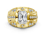 Yellow gold Emerald Cut Diamond Pave Art Deco Split Shank Ring with Four-Prong Setting_9