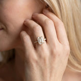 Yellow gold Emerald Cut Diamond Pave Band Solitaire Ring with Four-Prong Setting_141