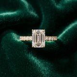 Yellow gold Emerald Cut Diamond Pave Band Solitaire Ring with Four-Prong Setting_142