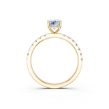 10K Yellow Gold 1.03 Carat F VS1 Emerald Cut Diamond Pave Band Solitaire Ring with Four-Prong Setting