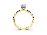 Yellow gold Emerald Cut Diamond Pave Band Solitaire Ring with Round with Blue Sapphire side stone and Prong Setting_15