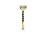 Yellow gold Emerald Cut Diamond Pave Band Solitaire Ring with Round with Blue Topaz side stone and Prong Setting_14
