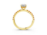 Yellow gold Emerald Cut Diamond Pave Band Solitaire Ring with Round with Citrine side stone and Prong Setting_3