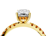 Yellow gold Emerald Cut Diamond Pave Band Solitaire Ring with Round with Citrine side stone and Prong Setting_4