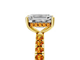 Yellow gold Emerald Cut Diamond Pave Band Solitaire Ring with Round with Citrine side stone and Prong Setting_5