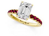 Yellow gold Emerald Cut Diamond Pave Band Solitaire Ring with Round with Garnet side stone and Prong Setting_13