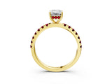Yellow gold Emerald Cut Diamond Pave Band Solitaire Ring with Round with Garnet side stone and Prong Setting_15