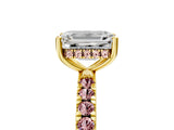 Yellow gold Emerald Cut Diamond Pave Band Solitaire Ring with Round with Morganite side stone and Prong Setting_17