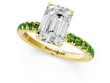 Yellow gold Emerald Cut Diamond Pave Band Solitaire Ring with Round with Peridot side stone and Prong Setting_1