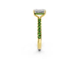 Yellow gold Emerald Cut Diamond Pave Band Solitaire Ring with Round with Peridot side stone and Prong Setting_2