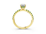 Yellow gold Emerald Cut Diamond Pave Band Solitaire Ring with Round with Peridot side stone and Prong Setting_3