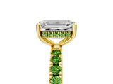 Yellow gold Emerald Cut Diamond Pave Band Solitaire Ring with Round with Peridot side stone and Prong Setting_5