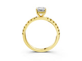 Yellow gold Emerald Cut Diamond Pave Band Solitaire Ring with Round with Yellow Sapphire side stone and Prong Setting_15
